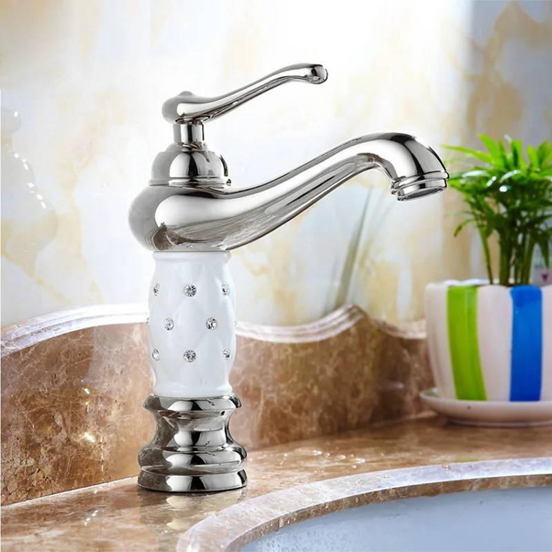 Xueqin White Single Handle Faucet Brass Finish Home Bathroom Kitchen Sink Laundry Mix Tap With 50cm