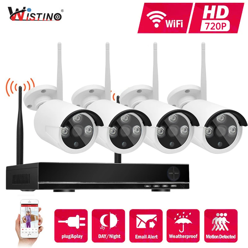 Wistino HD 720 P видеонаблюдения Системы 4CH NVR комплект Беспроводной P2P Открытый ИК Ночное Видение безопасности 4 шт WI-FI набор IP камер Plug and Play