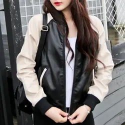Mr. nut контрастная прошивка куртка женская куртка новая Корейская версия свободного покроя простая мотоциклетная кожаная куртка