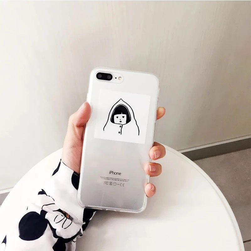 

HKGK Transparen illustration Boy Girl For iPhone 7 8 Plus X XS XR Cute Phone Cases For iPhone 6 6s Plus Soft Cover For iPhone X