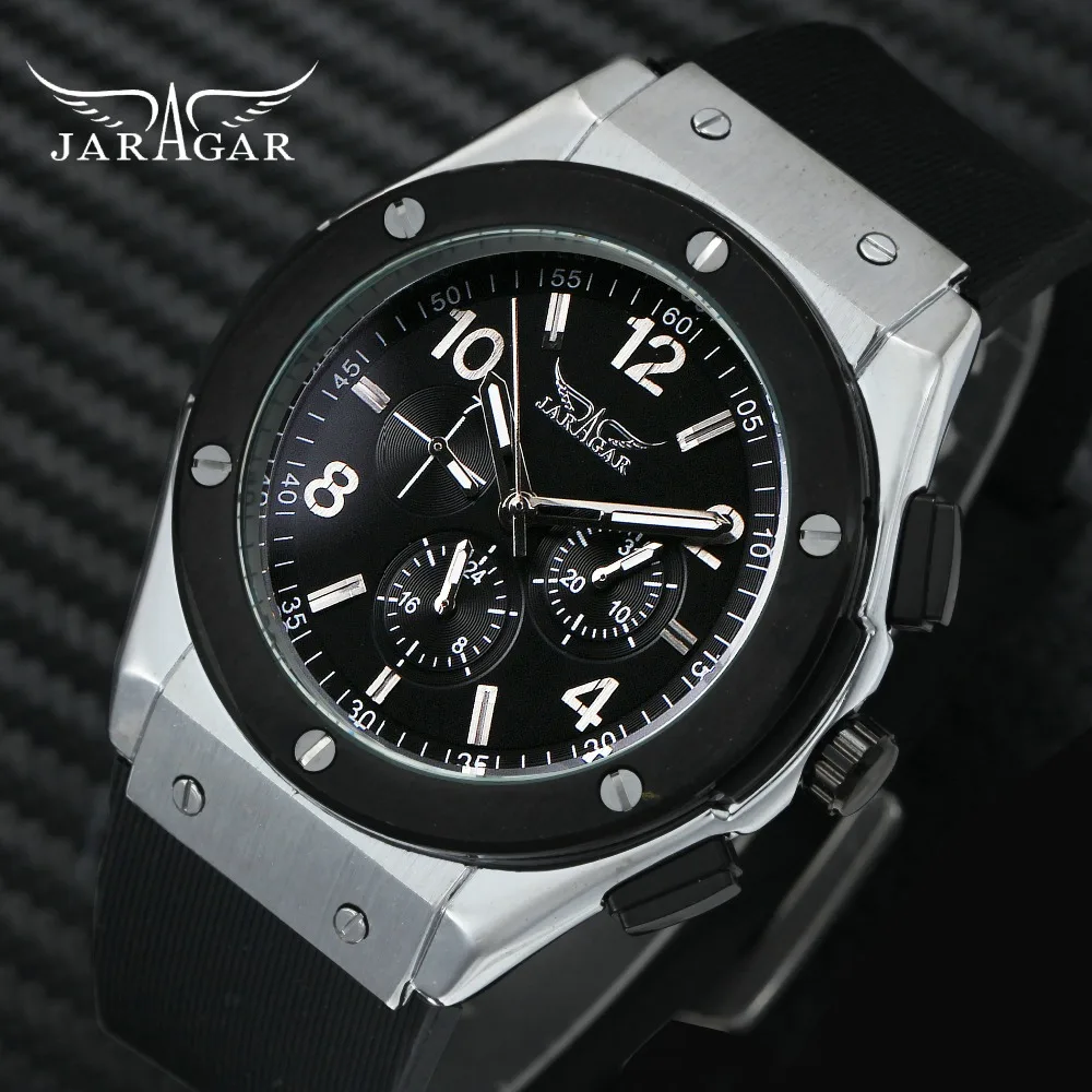 

WINNER Brand Men's Military Sport Watches Soft Rubber Strap Men's Automatic Mechanical Wrist Watches 3 Sub-dials Reloj Hombre