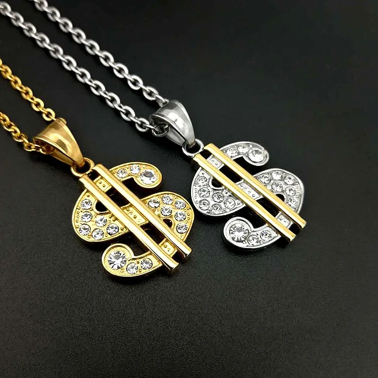 

3colors zircon titanium dollar necklace pendant fashion jewelry best friends High-quality Promotion G0051
