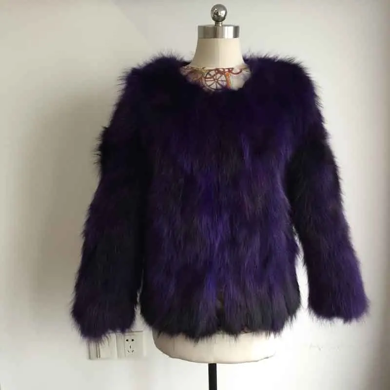 Purple Новое поступление, длинные волосы, теплые, длинные, разноцветные, из натурального меха енота, пальто, розничная, натуральная куртка tbsr179 - Цвет: Purple