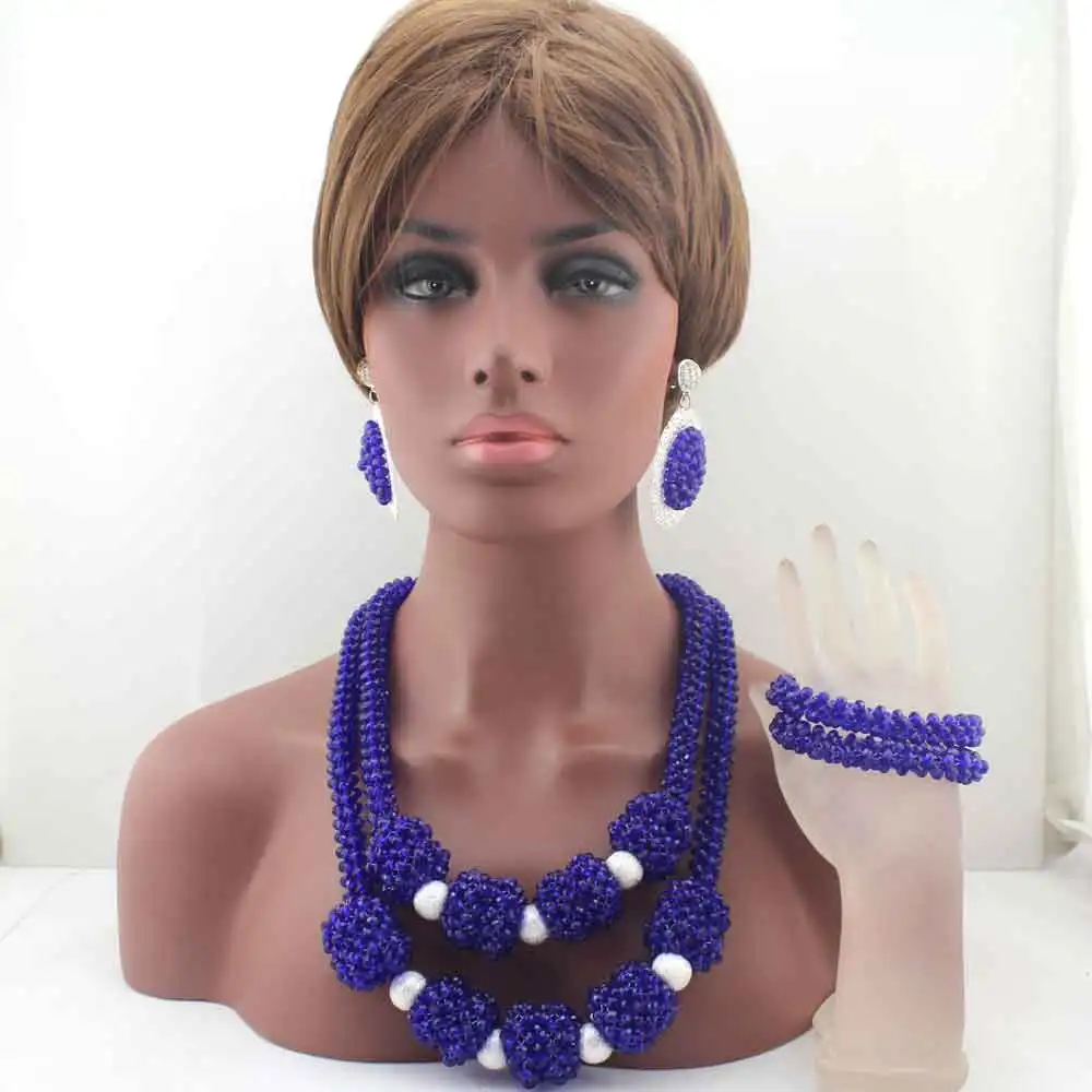 Fashion Indian Royal Blue Big Bold Statement Jewelry Sets Crystal