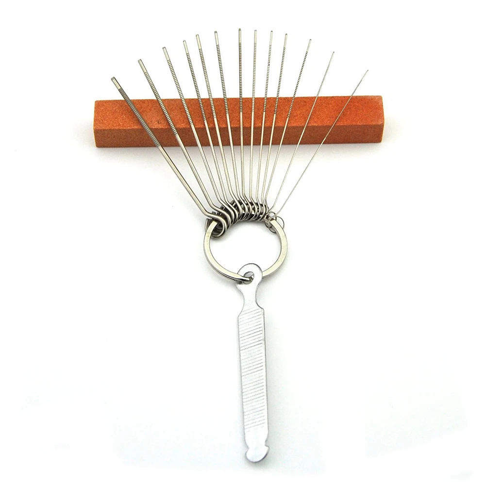 

Guitar Bridge Saddle Nut Files Set - 13 Size Needle Files with Circular Cross Section and 9 Pcs Sand Paper Silver