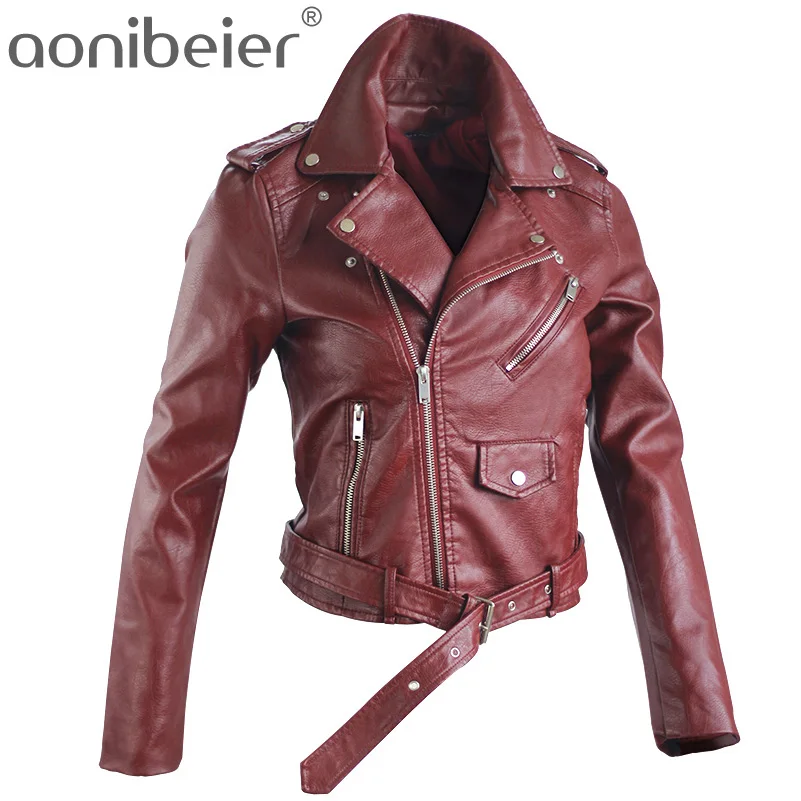 Aonibeier Autumn Street Women's Short Washed PU Leather