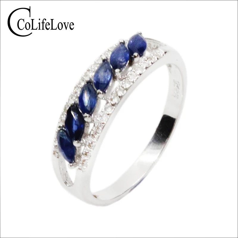 Новое модное серебряное кольцо с сапфиром 6 шт 2 мм* 4 мм натуральное полуночно-голубое серебряное кольцо с сапфиром твердое 925 Серебряное кольцо с драгоценным камнем