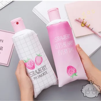 

Cute Strawberry Toothpaste PU Big Capacity Pencil Case With Pencil Sharpener Student Stationery Pen Bag Kid Gift School Supplies