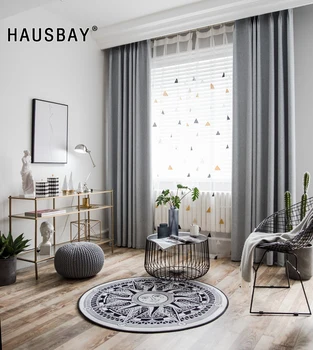 

Nordic Gray Blackout Curtains for Living Room Bedroom Window Curtains Solid Color Linen Embroidered Tulle For Children CT1004