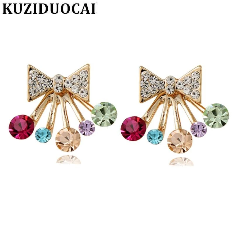 

Kuziduocai New Fashion Jewelry Cute Colorful Crystal Bowknot Crown Star Stud Earrings For Women Brincos Pendientes Gift E-122