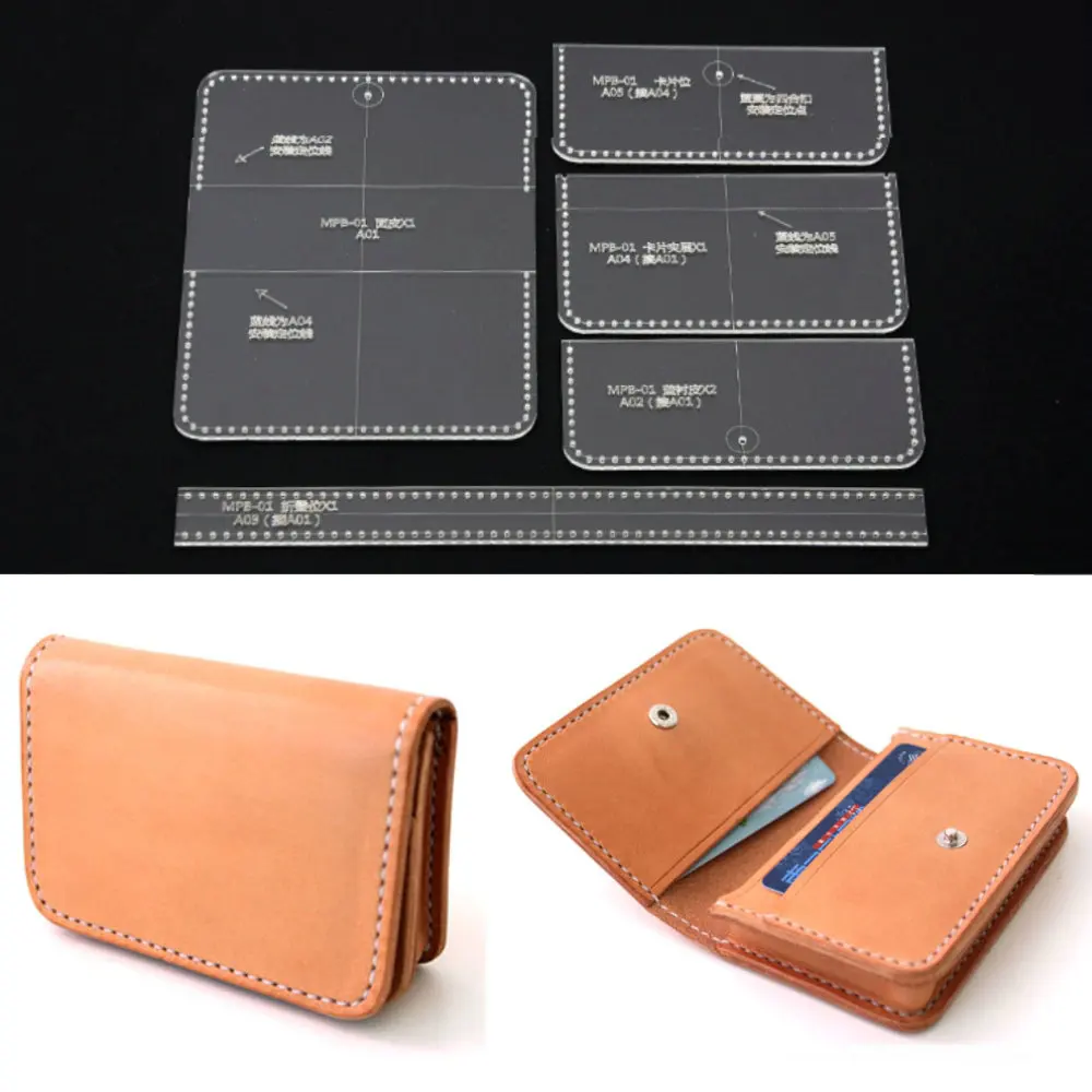 

5 Pcs Acrylic Clear Card Bag Purse Wallet Stencil Template DIY Leather Craft