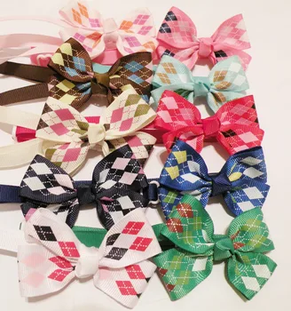

100pc/lot Factory Sale Pet Dog Ribbon checks bow Tie Grooming Bowknot Ties For Dogs Pet Accessories mixed 10color Y71502