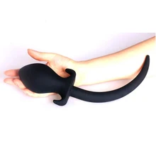 New black soft silicone anal plug 55mm big large butt plug with long tail woman sex