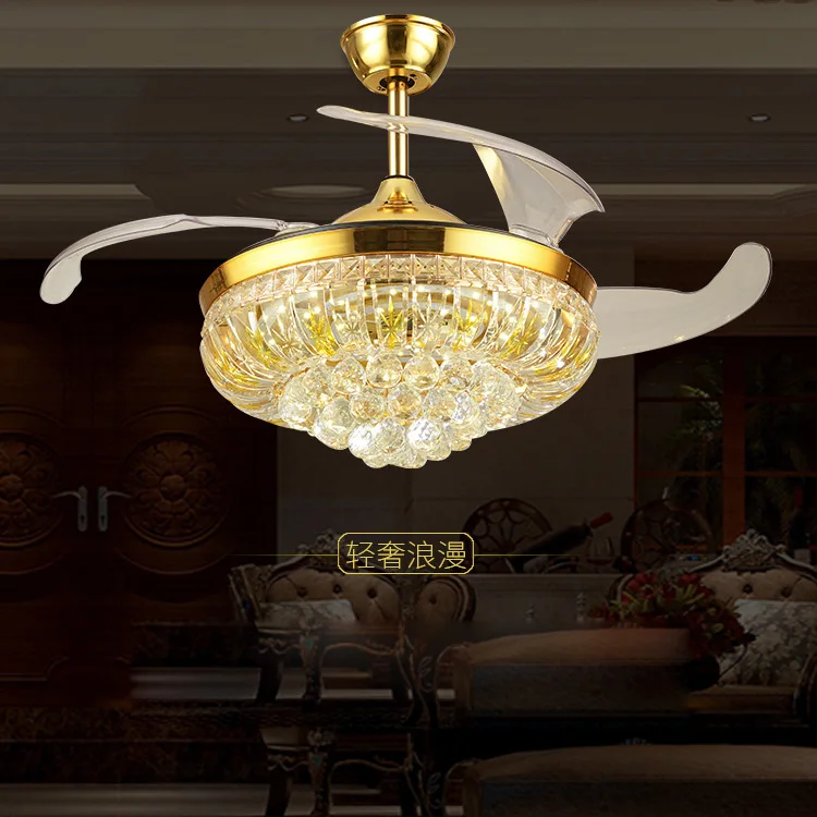 Us 23 32 32 Off 42 Inches Crystal Dimmable Ceiling Fan Light Indoor Remote Control Led Pendant Light Luxury Silent Invisible Ceiling Chandelier In