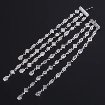 

Siscathy Luxury Trendy Long Tassels Earrings Fashion Jewelry Full Mirco Paved Cubic Zirconia Engagement Wedding Drop Earrings
