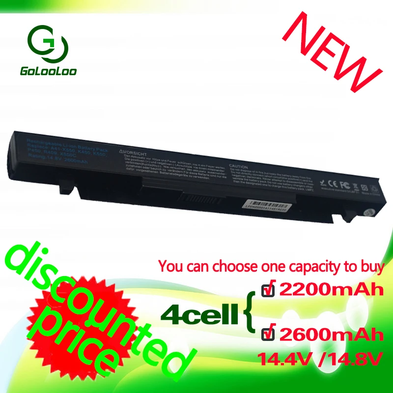 

Golooloo Battery for Asus A550 F450 F552 P450 X450 X550 x550v A41-X550 A41-X550A X450 X450C X550C X550 R510D X452E X450L X550L