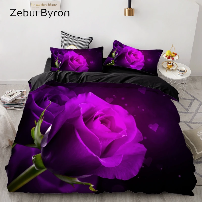 

3D Bedding Set AU Custom/Europe,Duvet Cover Set USA Queen/King,Quilt/Blanket Cover Set,Bedclothes Rose Flower,drop ship