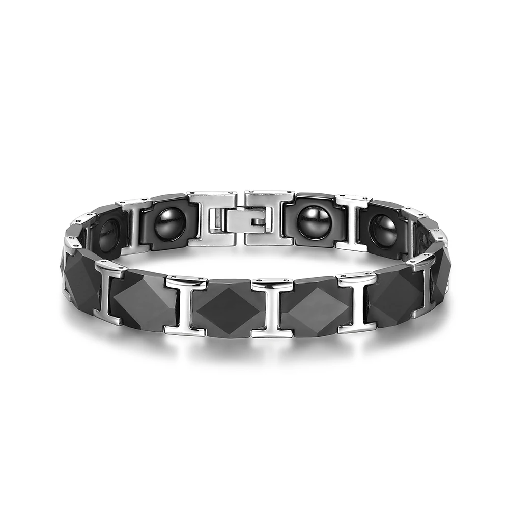 

Fashion Faceted Black Ceramic Bangle Bracelet Gold/Silver Color Stainless Steel Germanium Health Element Bracelets For Women Men