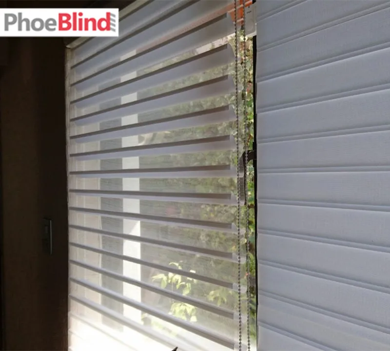 

High quality customized sizes white color triple Shangri-la blinds