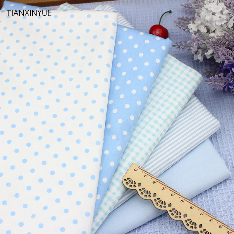 

Blue grid and Dot Cotton Fabric Fat Quarter Quilting Patchwork Tissue Baby bed sheet fabric For Sewing 5pcs fabric 40cm*50cm