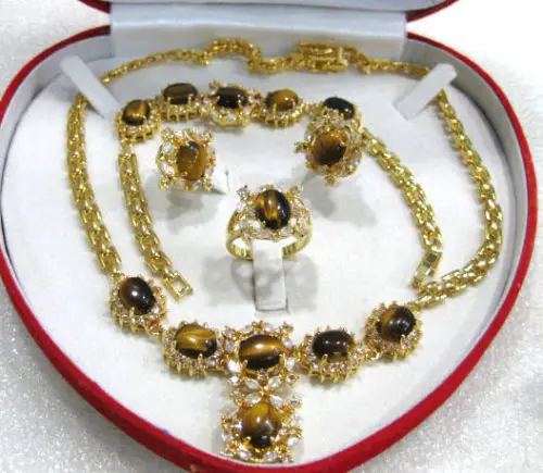 

Hot sell -@> 11.22 4 color! red/green jade/blue zircon/tiger eye stone necklace bracelet ring earrings can choose Natural j -Top