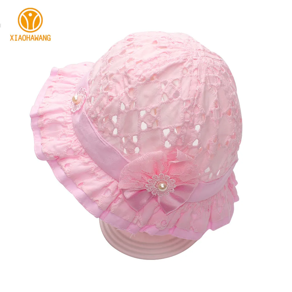Hollow Bow Baby Girls Caps Cotton Girls Sun Cap Floral Embroidered Fisherm Hats Spring Summer Baby Bucket Hats Girls Accessories (2)