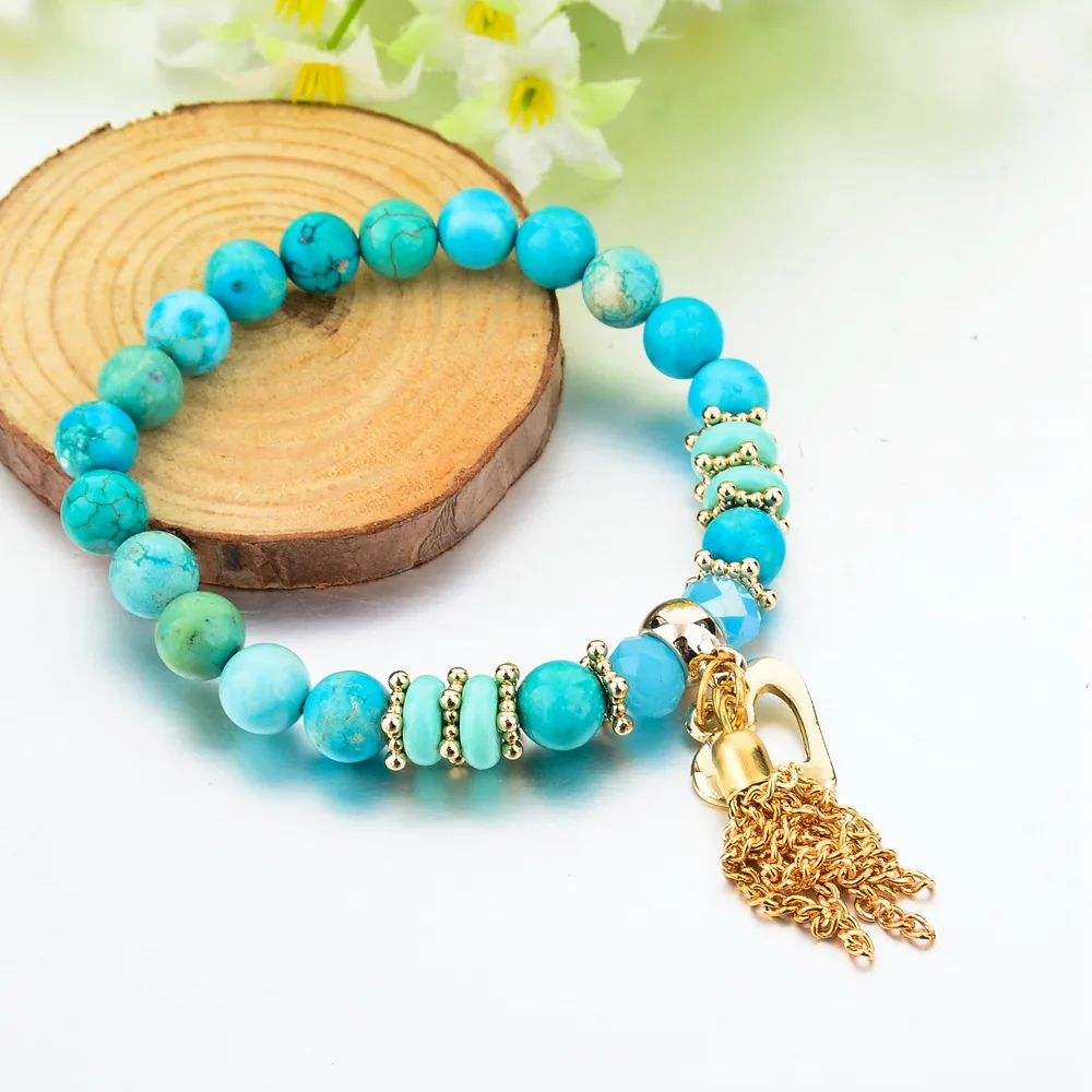 Handmade Charm Blue Natural Stone Bracelets For Women Crystal Handmade Charm Blue Natural Stone Bracelets For Women Crystal Turquoise Bangles Gold Filled Tessal Jewelry Sbr150343 In Chain Link