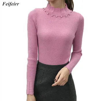 

Autumn Winter Basic Knit Pullover Women 2018 New Korean version of the solid color Half-high collar Slim Sweater Tops Femme