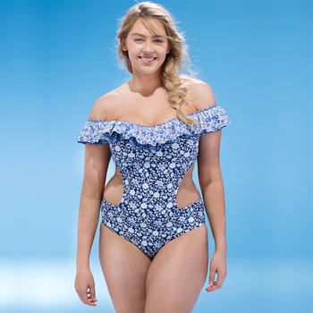 

Svitania Sexy Bohemia Bikini Print Blue Swimwear with Falbala Swimsuit Beachwear Swimwear Women Brazilian Bikini S-2XL