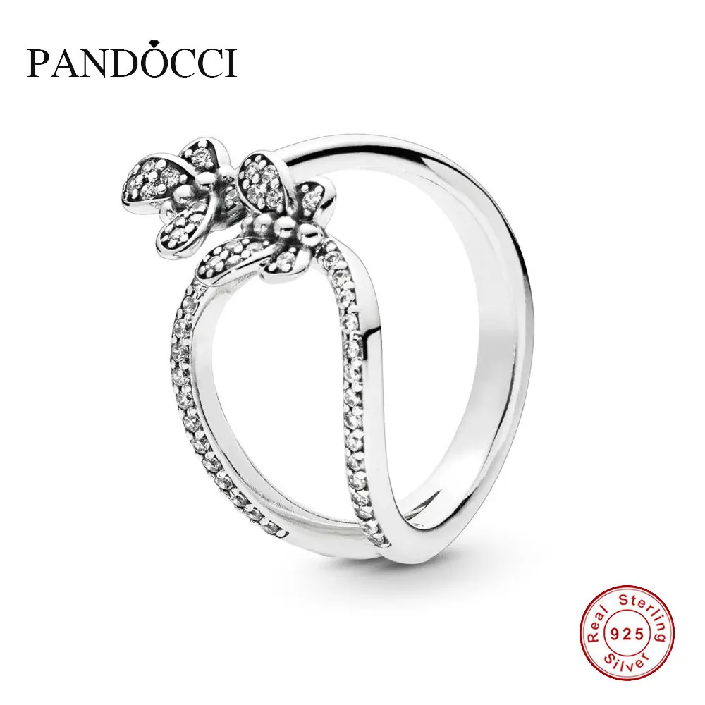 

925 Sterling Silver Bedazzling Butterflies Ring For Women Original Jewelry Making Anniversary Gift PANDOCCI