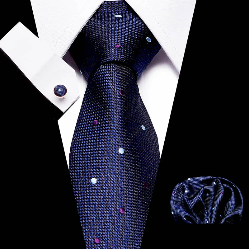 

New Polka dot men ties set Extra Long Size 145cm*8cm Necktie navy blue Printed Silk Jacquard Woven Neck Tie Suit Wedding Party