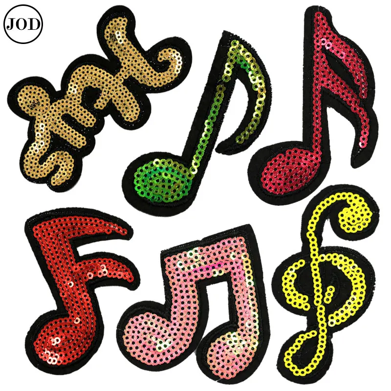 

Music Note Patches Sequin Applique Clothes Iron On Patch Embroidery DIY Stickers for Clothing Badge Applications Decoration