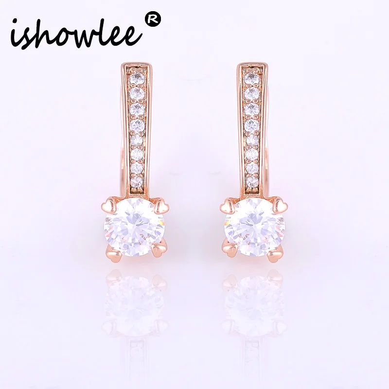 Isolee, элегантные серьги-гвоздики с кубическим цирконием для женщин, розовое золото, 585, серьги, корейская мода, свадебные ювелирные изделия esb11