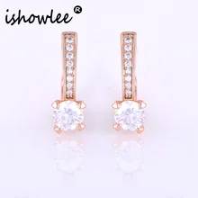 Isolee, элегантные серьги-гвоздики с кубическим цирконием для женщин, розовое золото, 585, серьги, корейская мода, свадебные ювелирные изделия esb11