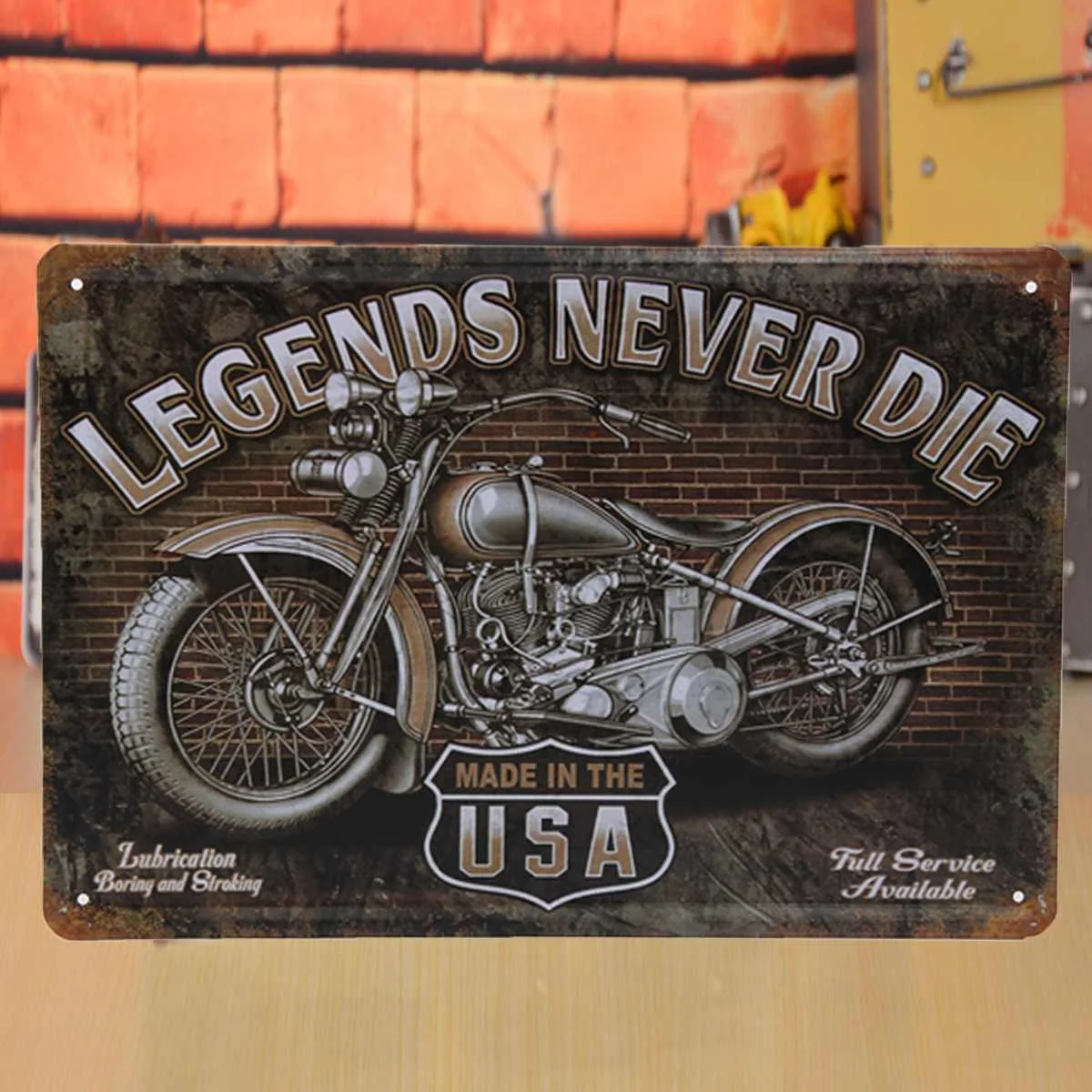 

Meigar Vintage Metal Drawing Tin Sign "Legends Never Die" Chic Motorcycle Garage Decor Plaque Wall Art Poster Bar Home Decor