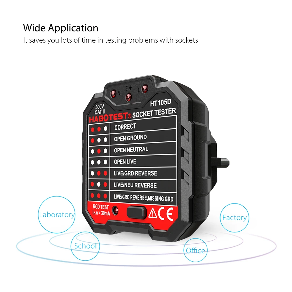 

HABOTEST HT105B Advanced RCD Electric Socket Tester Circuit Line detector Wall Plug Breaker Finder Electric Leakage Test