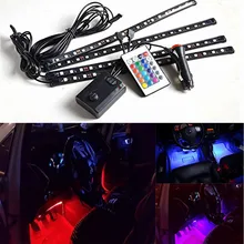 Chuang Qian 7 Cor 4x RGB Flexível Tira CONDUZIDA Luz Música Controle Remoto Para Luz Interior Do Carro