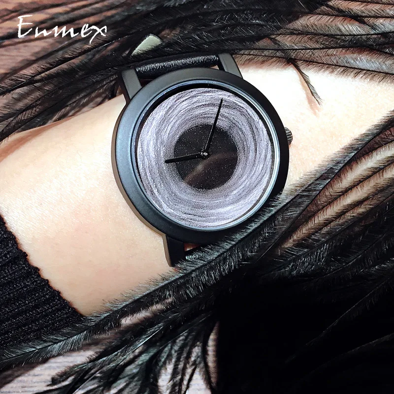 

2018 Enmex creative design neutral wristwatch moonscape 3D black hole simple face nature fashion quartz lady watches