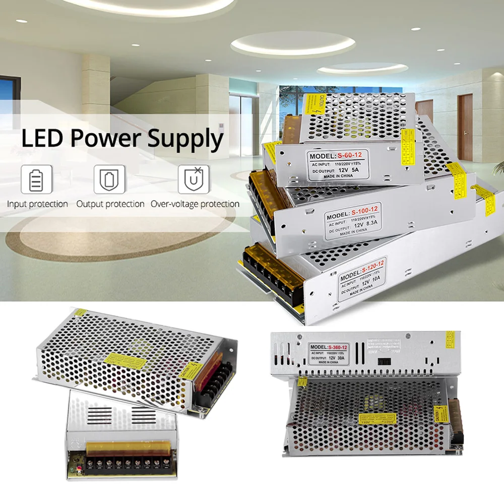 Питание DC 12 V 24 V 1A 2A 3A 5A 10A 12A 15A 20A 30A 40A освещение Трансформатор для Светодиодные ленты переключения драйвер адаптера питания