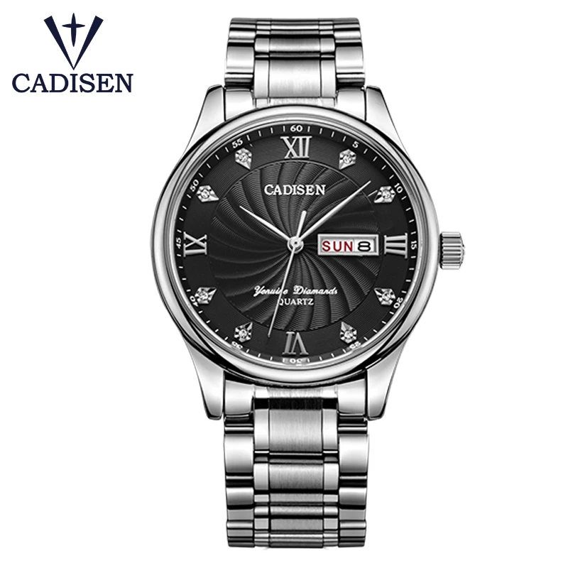 Cadisen люксовый бренд нержавеющая сталь дисплей дата водонепроницаемые мужские s кварцевые часы бизнес часы мужские часы Relogio masculino - Цвет: Black