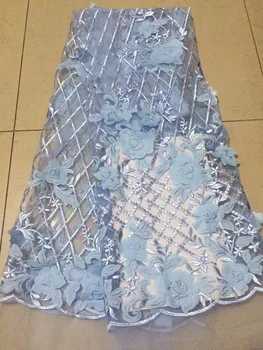 

french lace fabric with 3 d flowers mesh tulle high quality sky blue nigerian lace fabrics for wedding party dress 2018 5yards