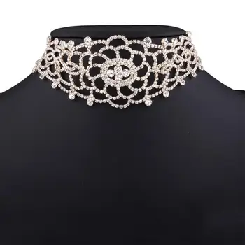 

Women Hollow Rhinestone Choker Collar Necklace Elegant Wedding Bridal Jewelry