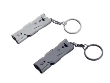 

50pcs/lot Stainless Steel Double Pipe Whistle Keychain High Decibel Outdoor Survival Emergency Whistle Key Chain Key Rings