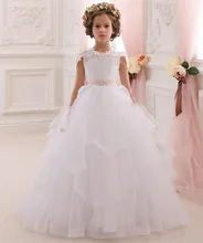 White Lace Girls First Communion Dresses with Pink Sash Flower Girl Dress for Wedding Girl Birthday Gown Vestido De Daminhalx cute lovely champagne lace flower girl dresses with pink sash appliqued ball gown party wedding girls dress with train