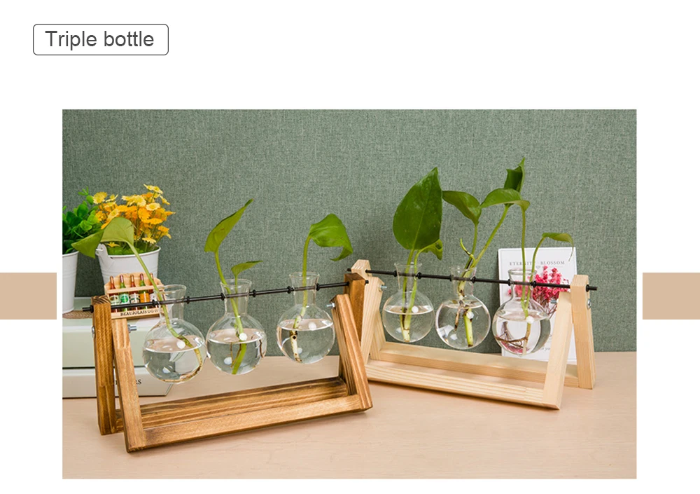 Креативная деревянная подставка стеклянный террариум контейнер Гидропоника цветочный горшок настольная ваза DIY домашний офисный, Свадебный декор