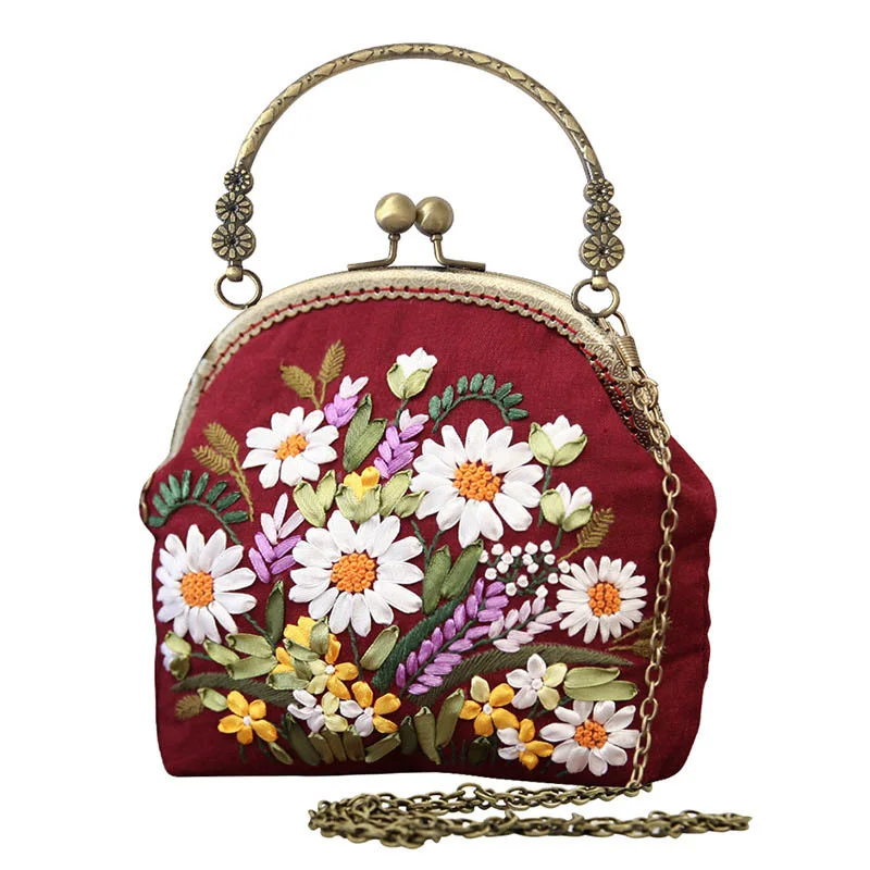 DIY Embroidery Flower Bag Handbag Needlework Cross Stitch Kit Handmade Kissing Portable Chain Bag Sewing Art Craft Creative Gift