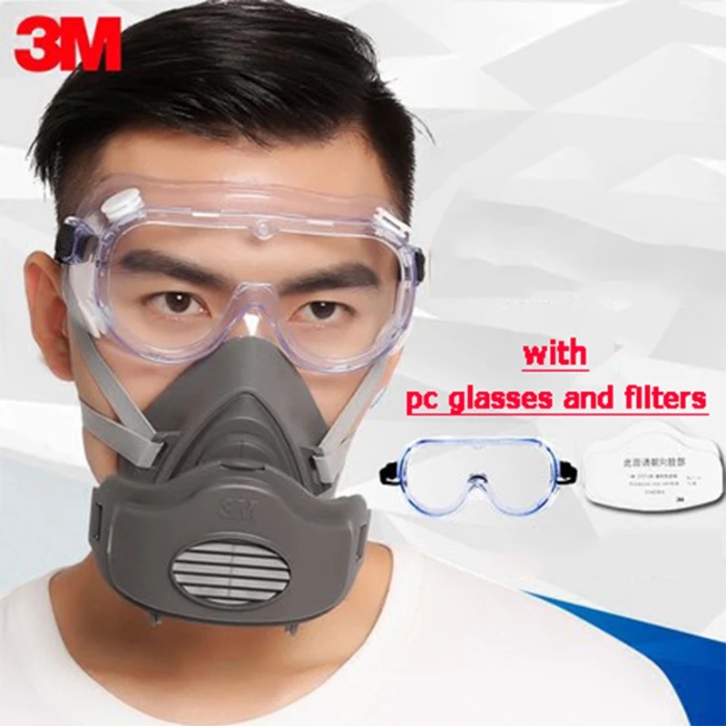 

3M 3200 Dust Mask Anti-dust Respirator with 3701 Filter Cottons PC Glasses PM2.5 Anti-industrial Dust Breathing Half Mask
