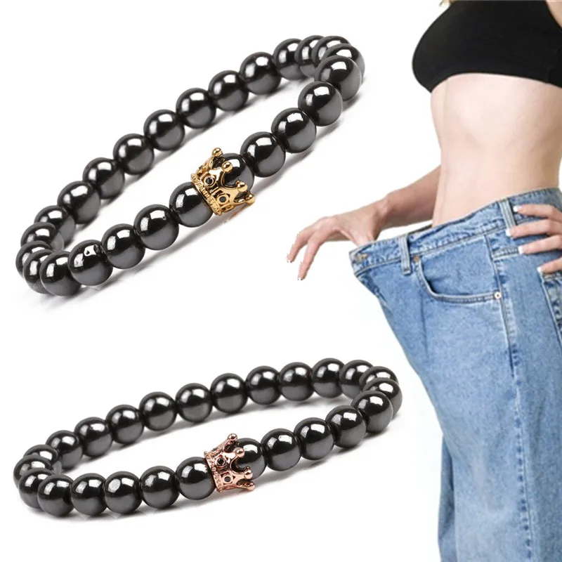 

Charm Natural Stone Bracelets Golden&Black Crown Dumbbells or Women Men High Quality Men's Bracelets Hematite Beads Bracelet