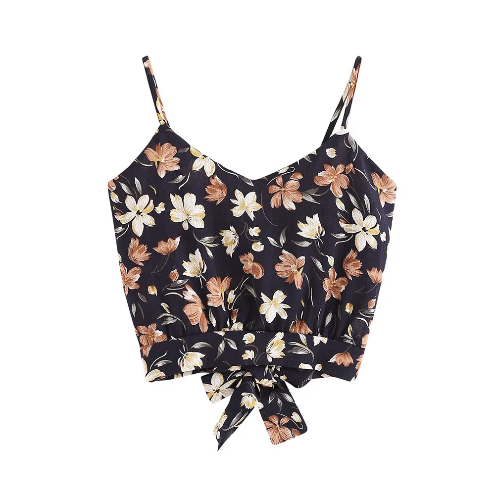 

Best sale Women's crop top Self Tie Back V Neck Print Floral Crop Cami Top Camisole cropped top streetwear