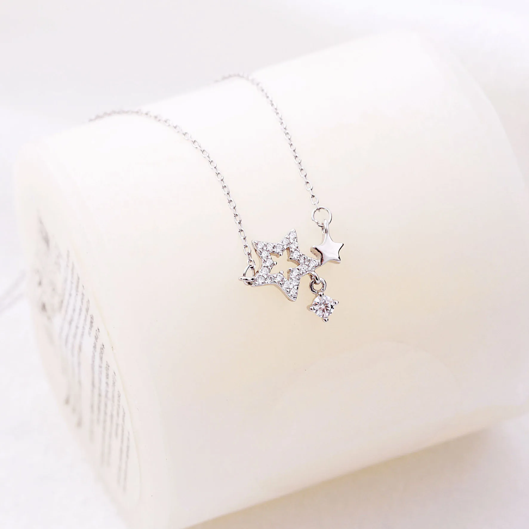 star cz women 100% 925 Sterling silver nacklace Jewellery Clavicle chain pendant charms chocker
